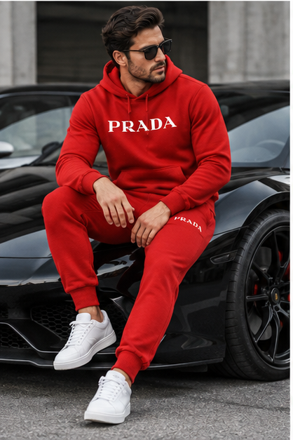 Men's Prada Hoodie Joggers Set | Color: Red | Image 4