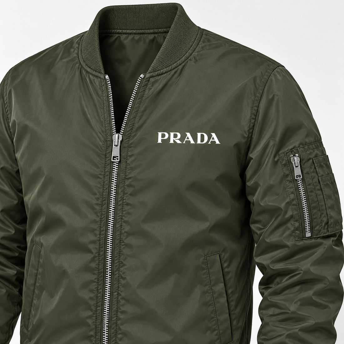 Men's Prada Lightweight Bomber Jacket | Color: Army Green | Image 5