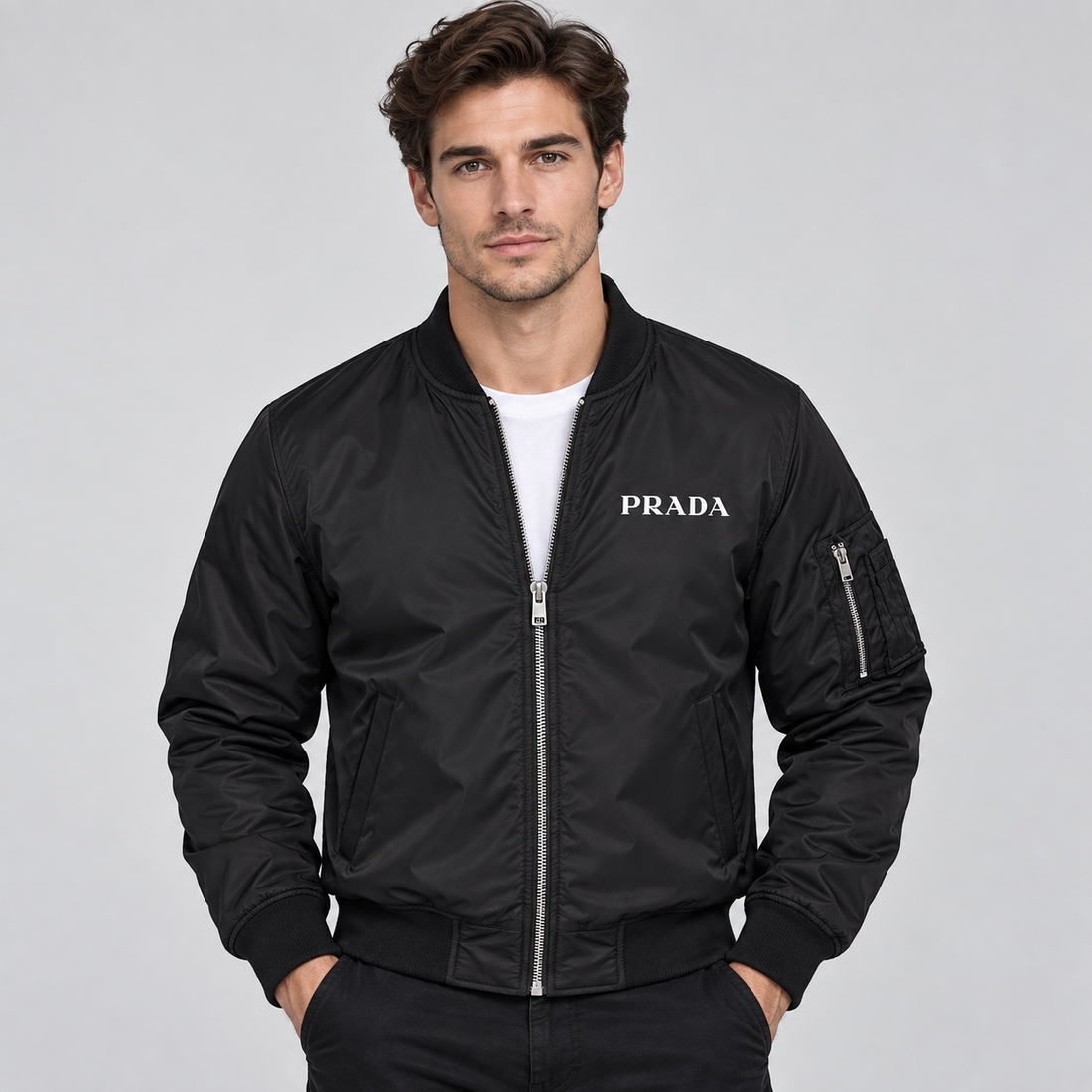 Men's Prada Lightweight Bomber Jacket | Color: Black | Image 2