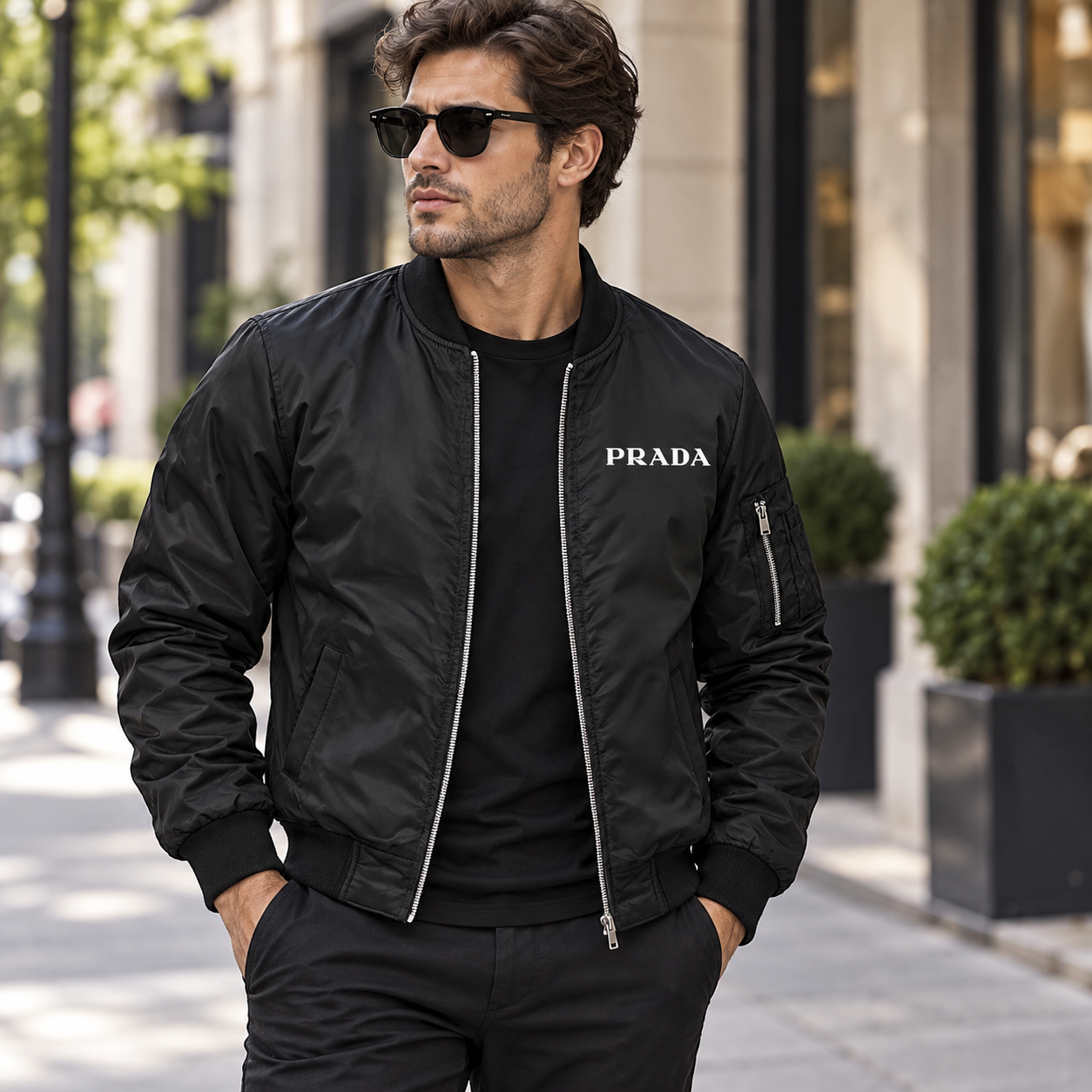 Men's Prada Lightweight Bomber Jacket | Color: Black | Image 3