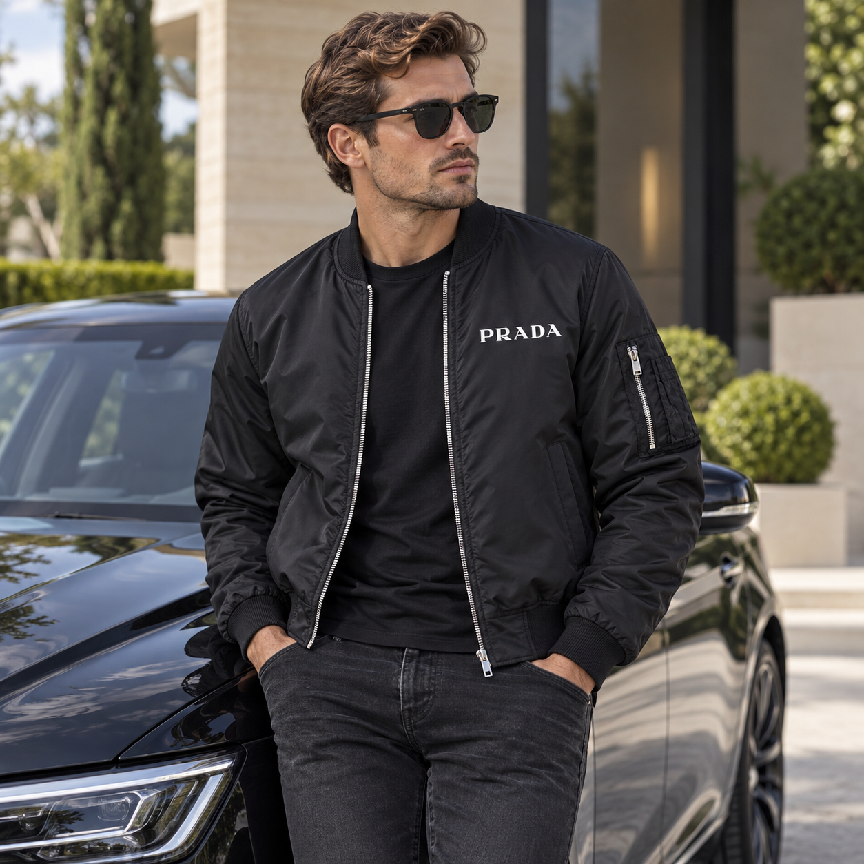 Men's Prada Lightweight Bomber Jacket | Color: Black | Image 4