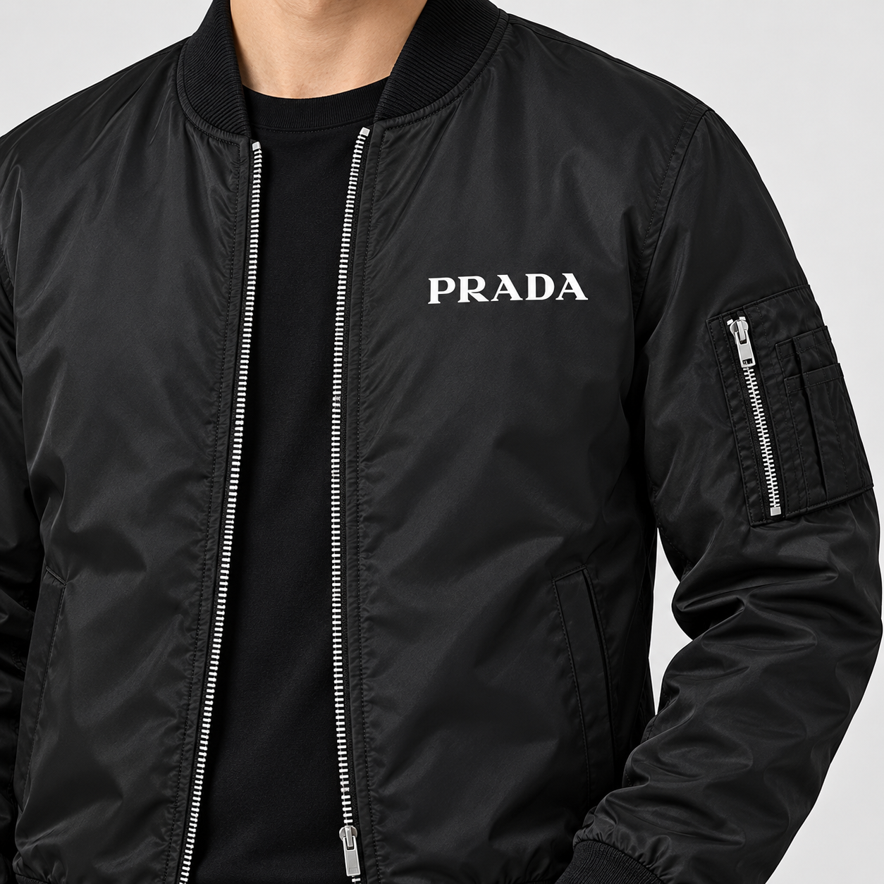 Men's Prada Lightweight Bomber Jacket | Color: Black | Image 5