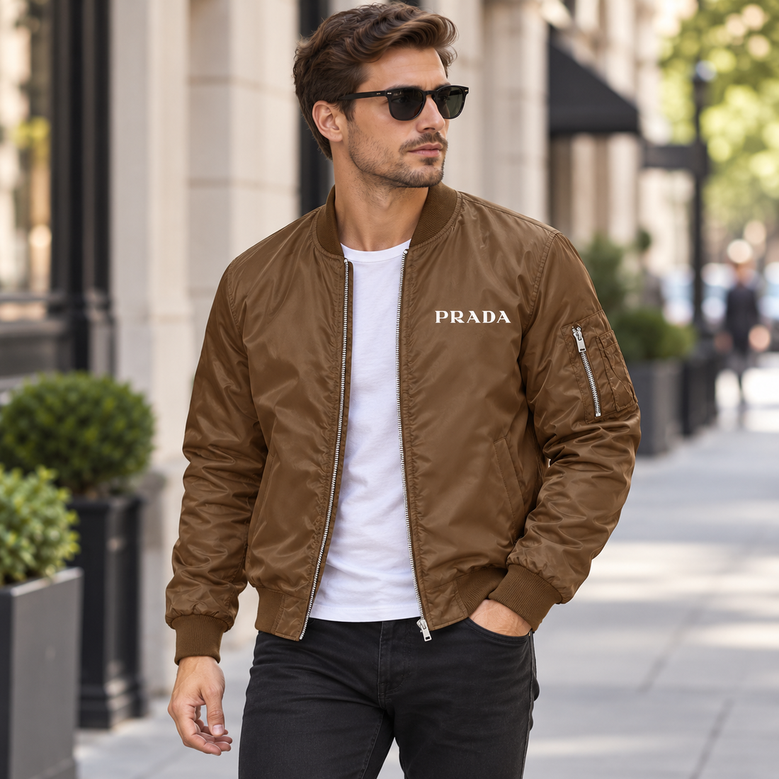Men's Prada Lightweight Bomber Jacket | Color: Brown | Image 3