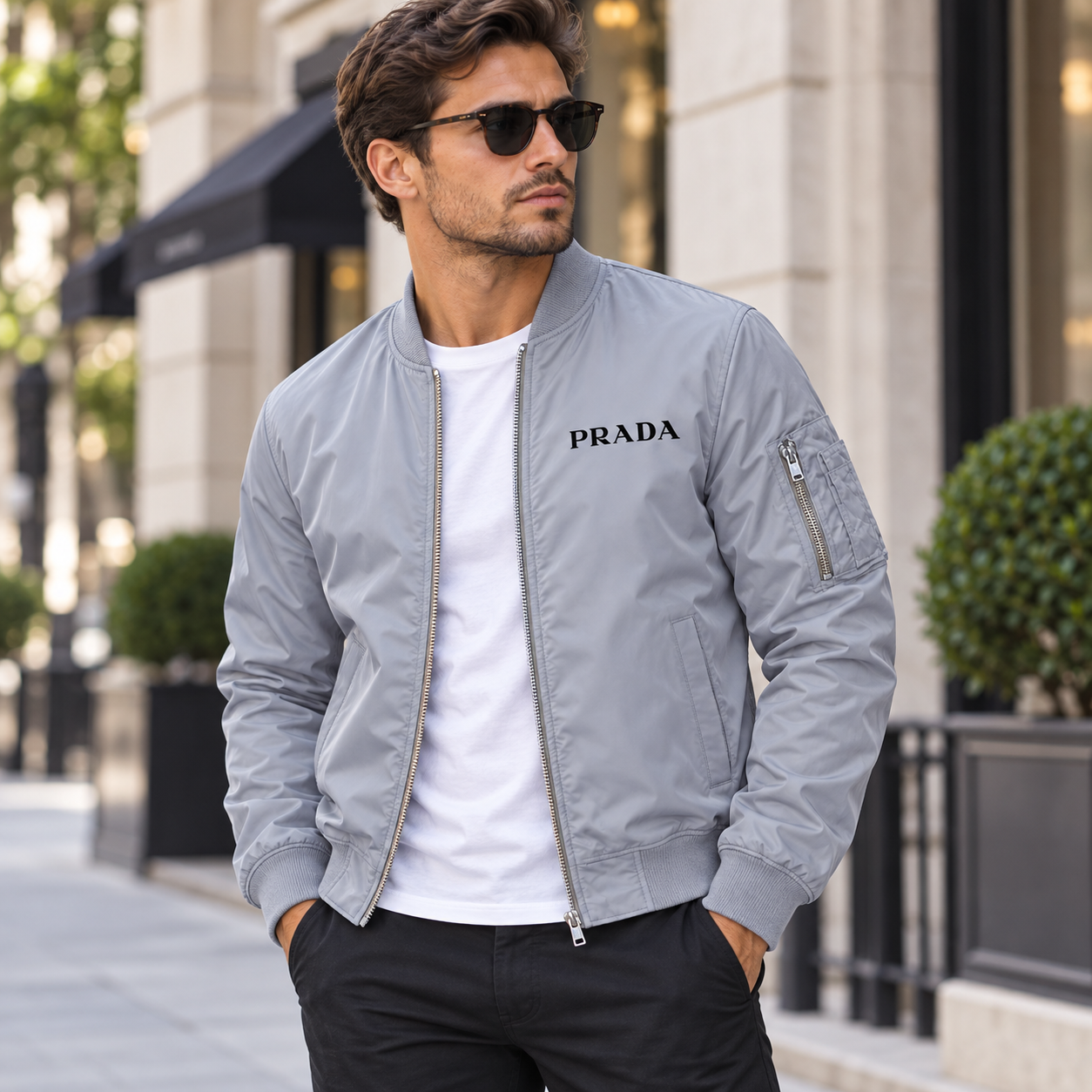 Men's Prada Lightweight Bomber Jacket | Color: Grey | Image 3