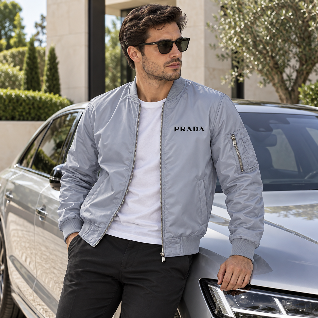 Men's Prada Lightweight Bomber Jacket | Color: Grey | Image 4
