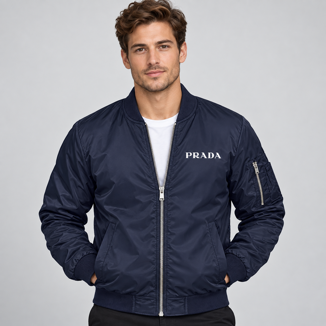 Men's Prada Lightweight Bomber Jacket | Color: Navy | Image 2