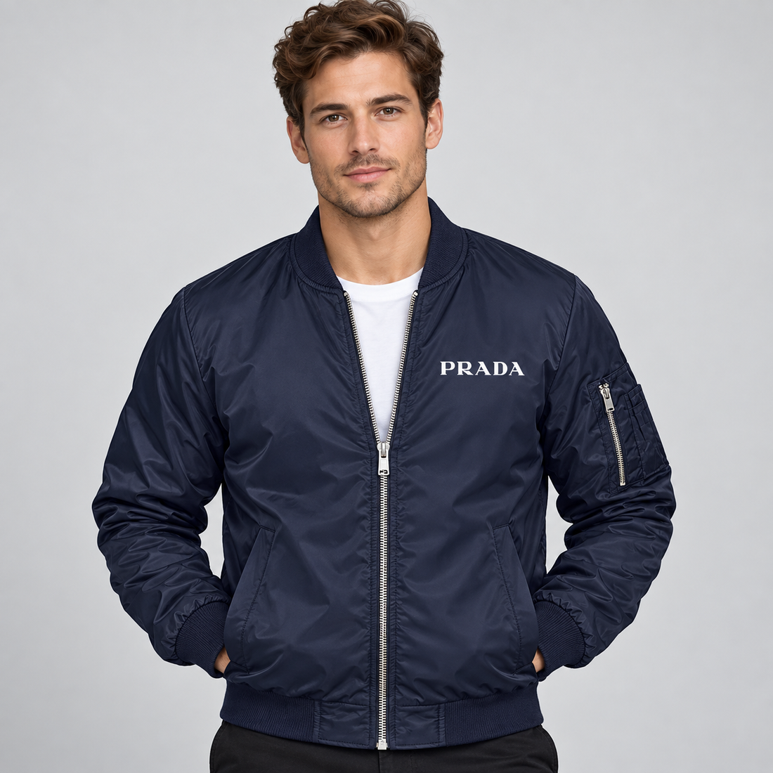 Men's Prada Lightweight Bomber Jacket | Color: Navy | Image 2