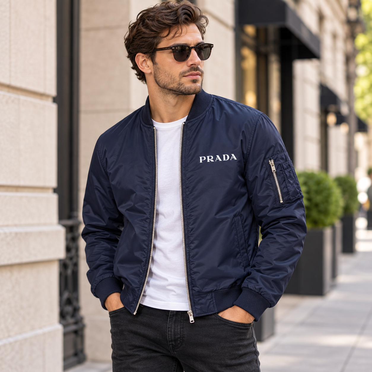 Men's Prada Lightweight Bomber Jacket | Color: Navy | Image 3