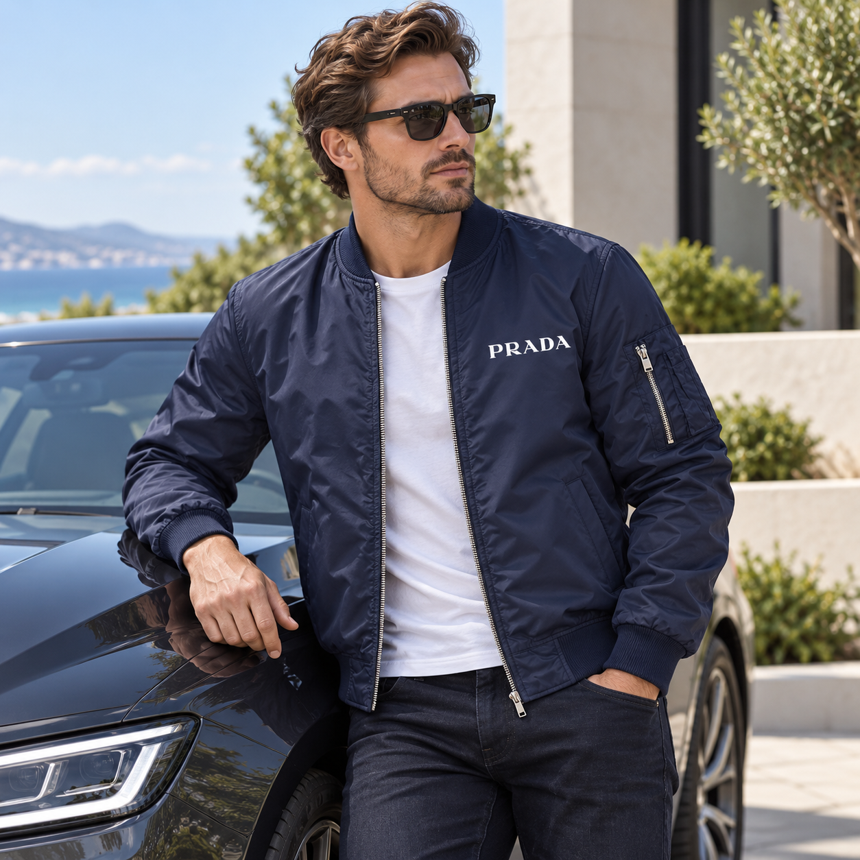Men's Prada Lightweight Bomber Jacket | Color: Navy | Image 4