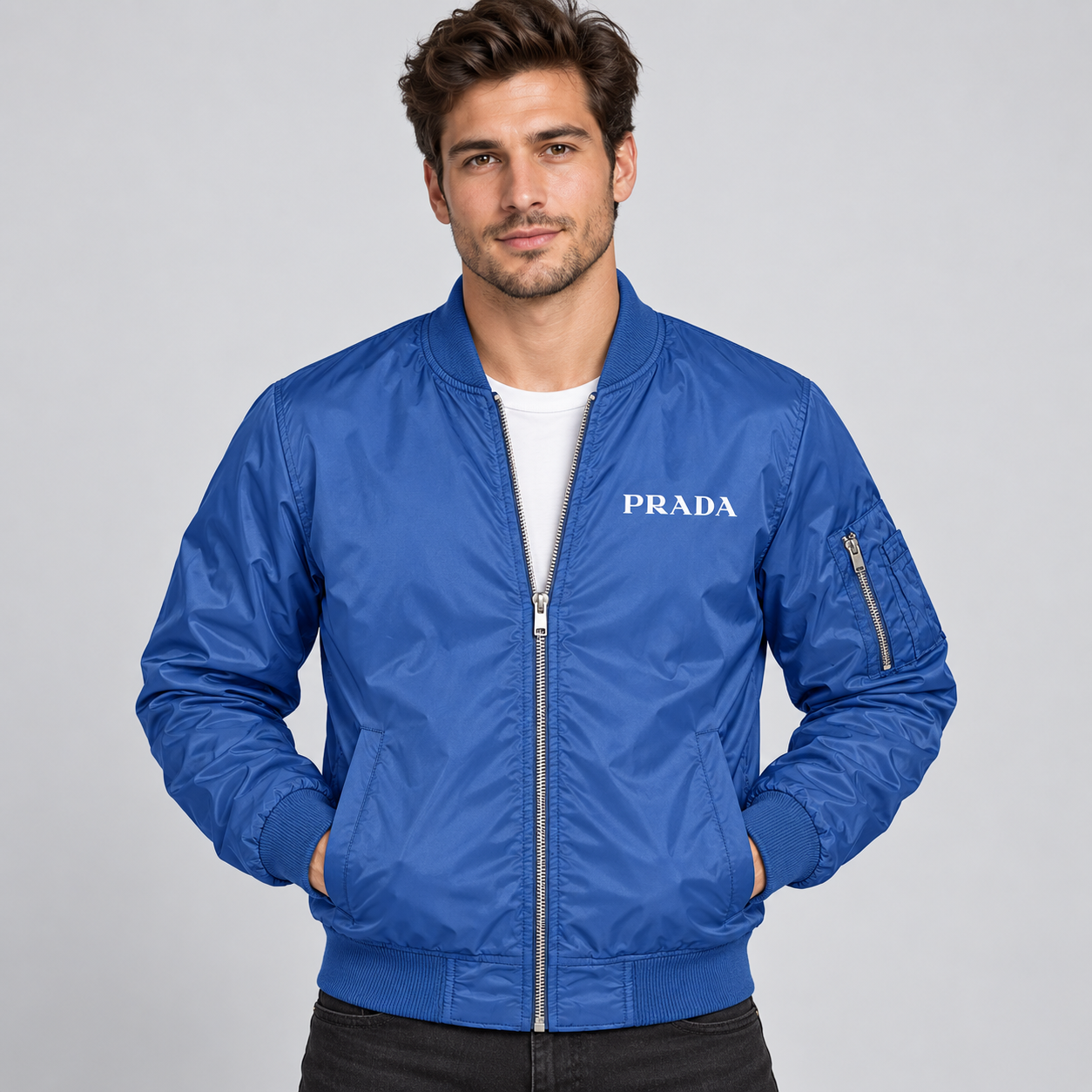 Men's Prada Lightweight Bomber Jacket | Color: Royal Blue | Image 2