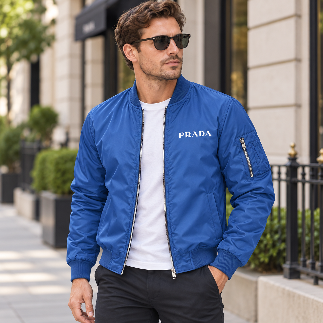 Men's Prada Lightweight Bomber Jacket | Color: Royal Blue | Image 3