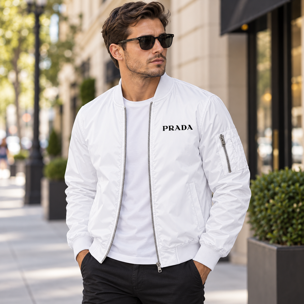 Men's Prada Lightweight Bomber Jacket | Color: White | Image 3