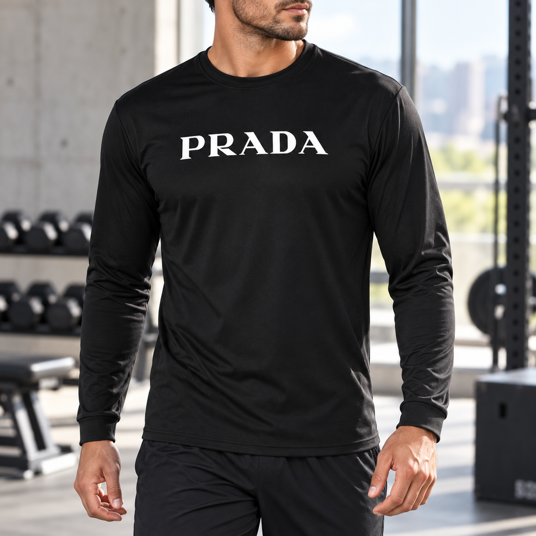 Men's Prada Polyester Long Sleeve T-Shirt - Black - Image 2