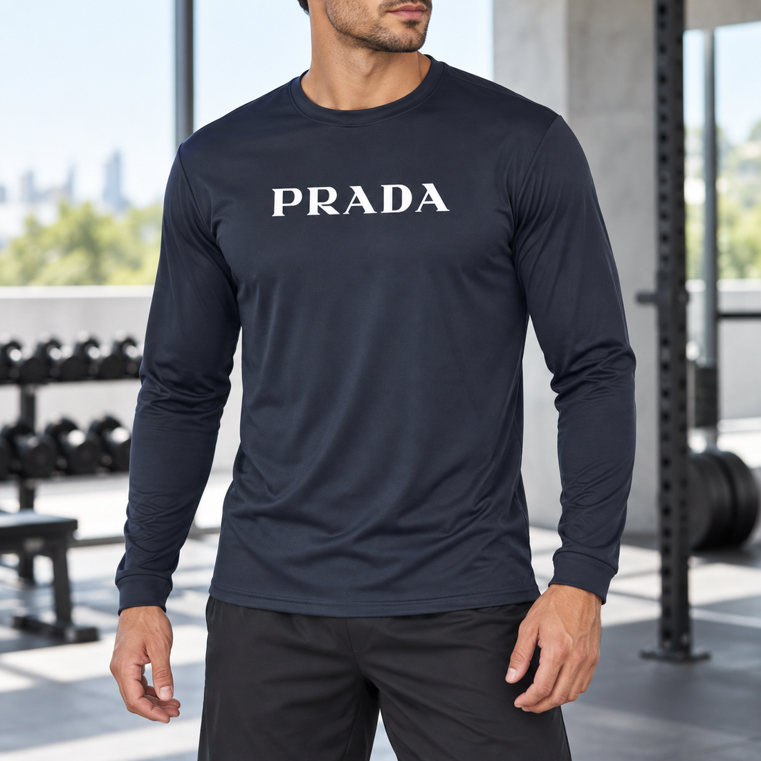 Men's Prada Polyester Long Sleeve T-Shirt - Navy - Image 2