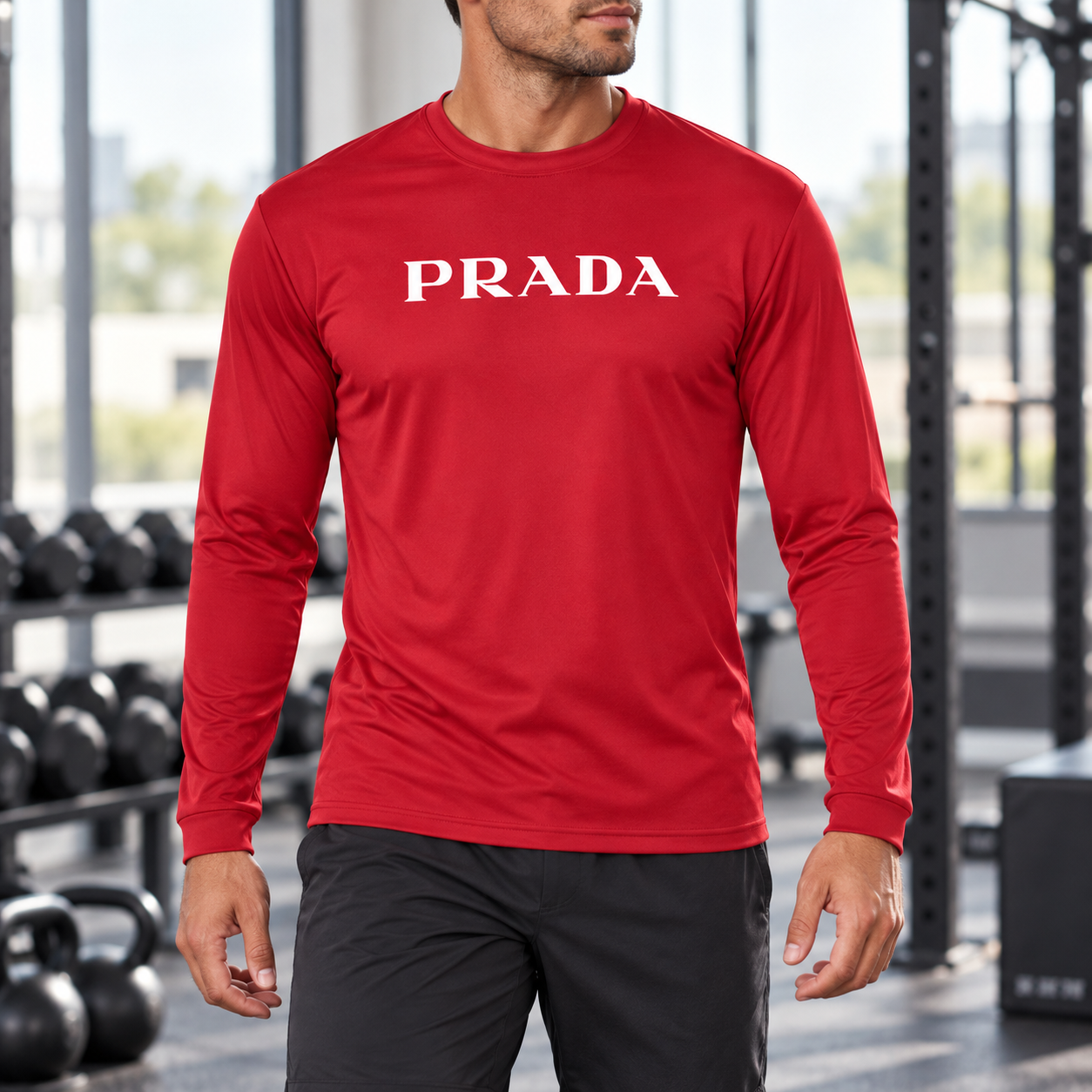 Men's Prada Polyester Long Sleeve T-Shirt - Red - Image 2