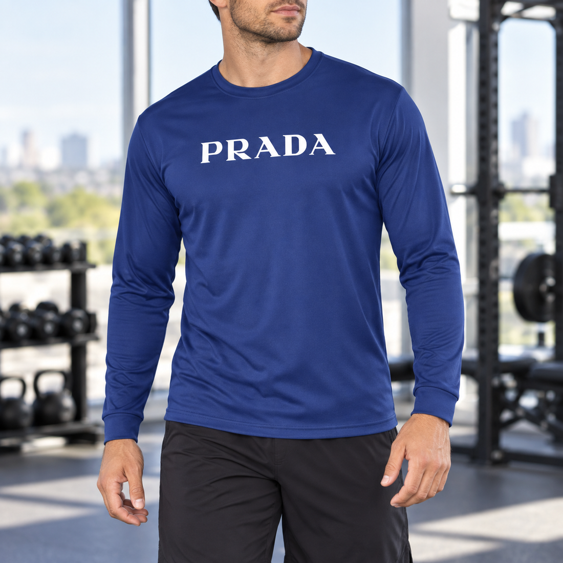 Men's Prada Polyester Long Sleeve T-Shirt - Royal Blue - Image 2