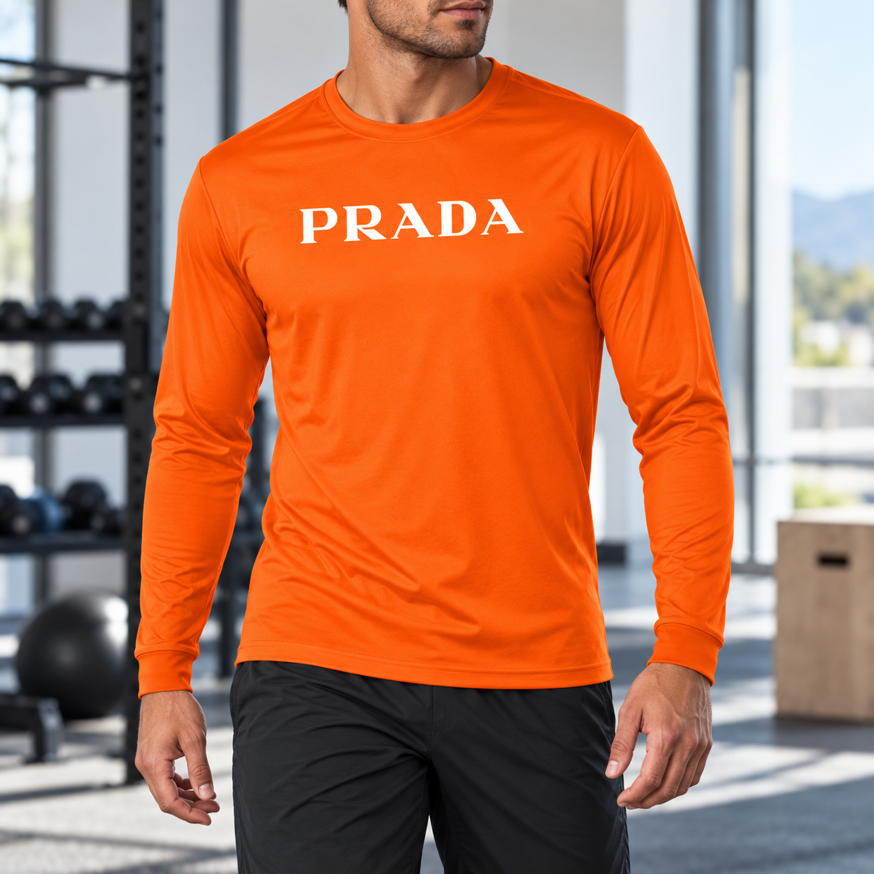 Men's Prada Polyester Long Sleeve T-Shirt - Safety Orange - Image 2