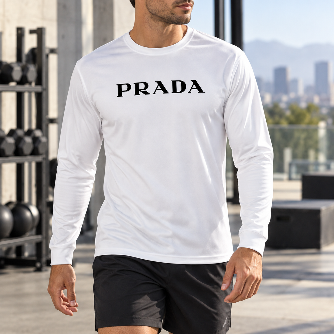 Men's Prada Polyester Long Sleeve T-Shirt - White - Image 2