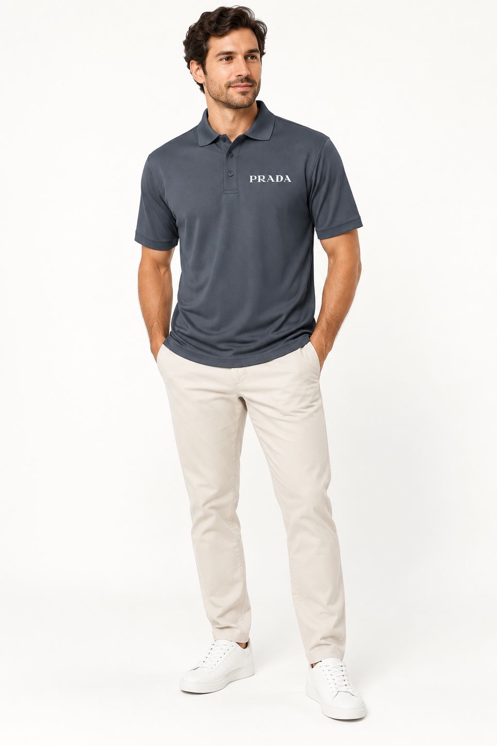 Men's Prada Polyester Polo | Color: Charcoal | Image 2