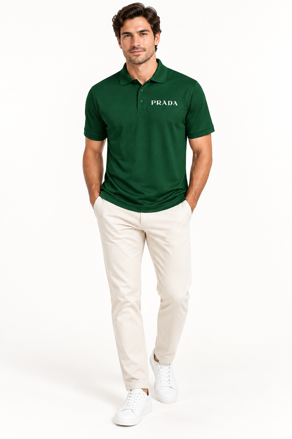 Men's Prada Polyester Polo | Color: Green | Image 2