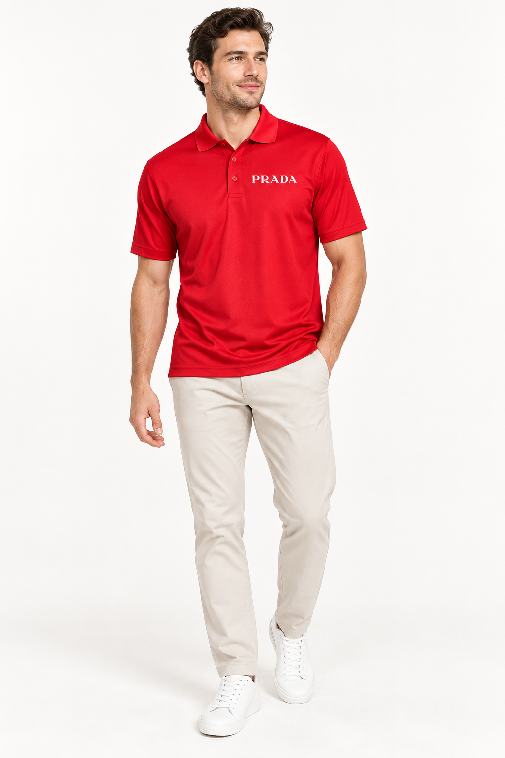 Men's Prada Polyester Polo | Color: Red | Image 2