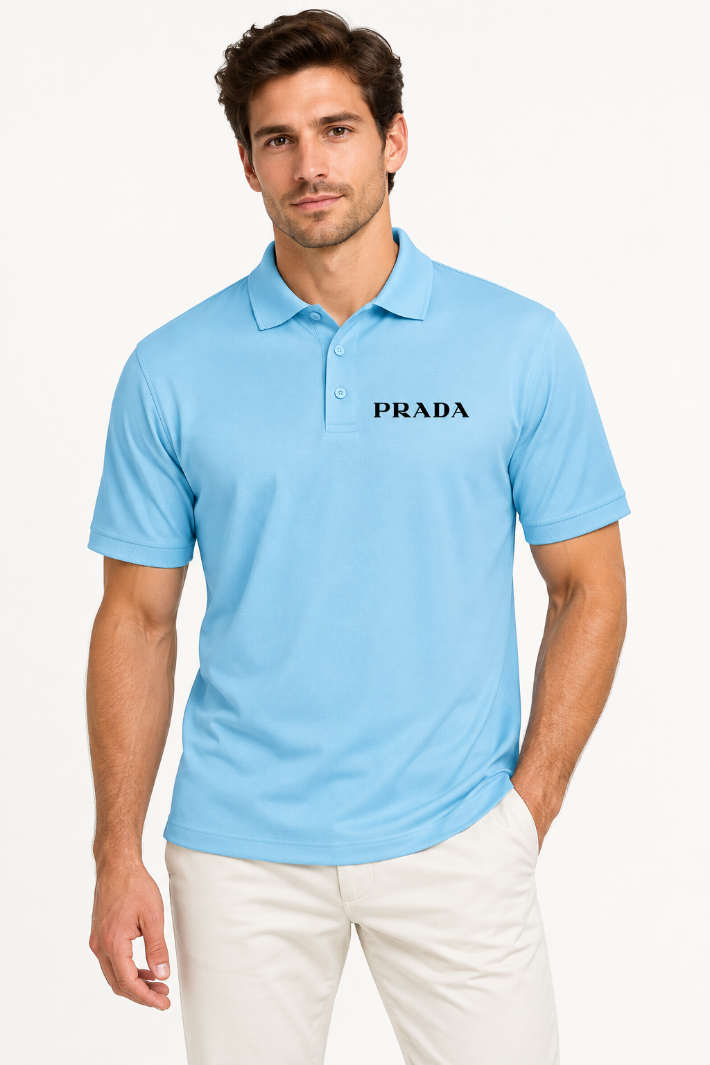 Men's Prada Polyester Polo | Color: Sky Blue | Image 2