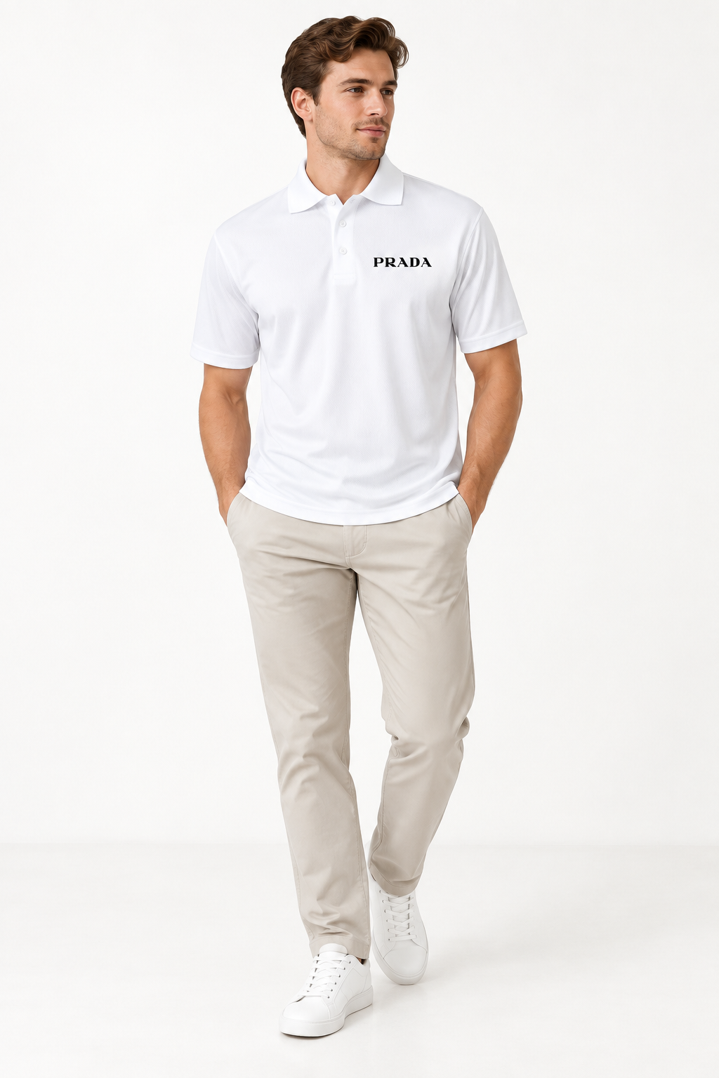 Men's Prada Polyester Polo | Color: White | Image 2