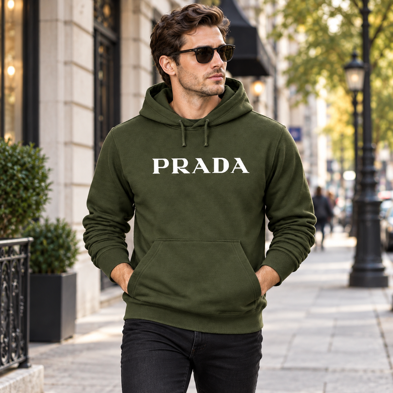 Men's Prada Pullover Hoodie - Army Green - Image 2