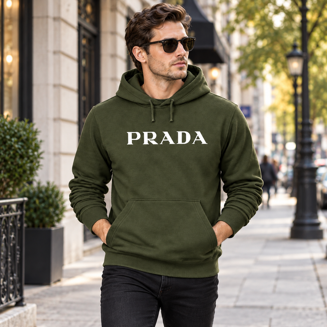 Men's Prada Pullover Hoodie - Army Green - Image 2