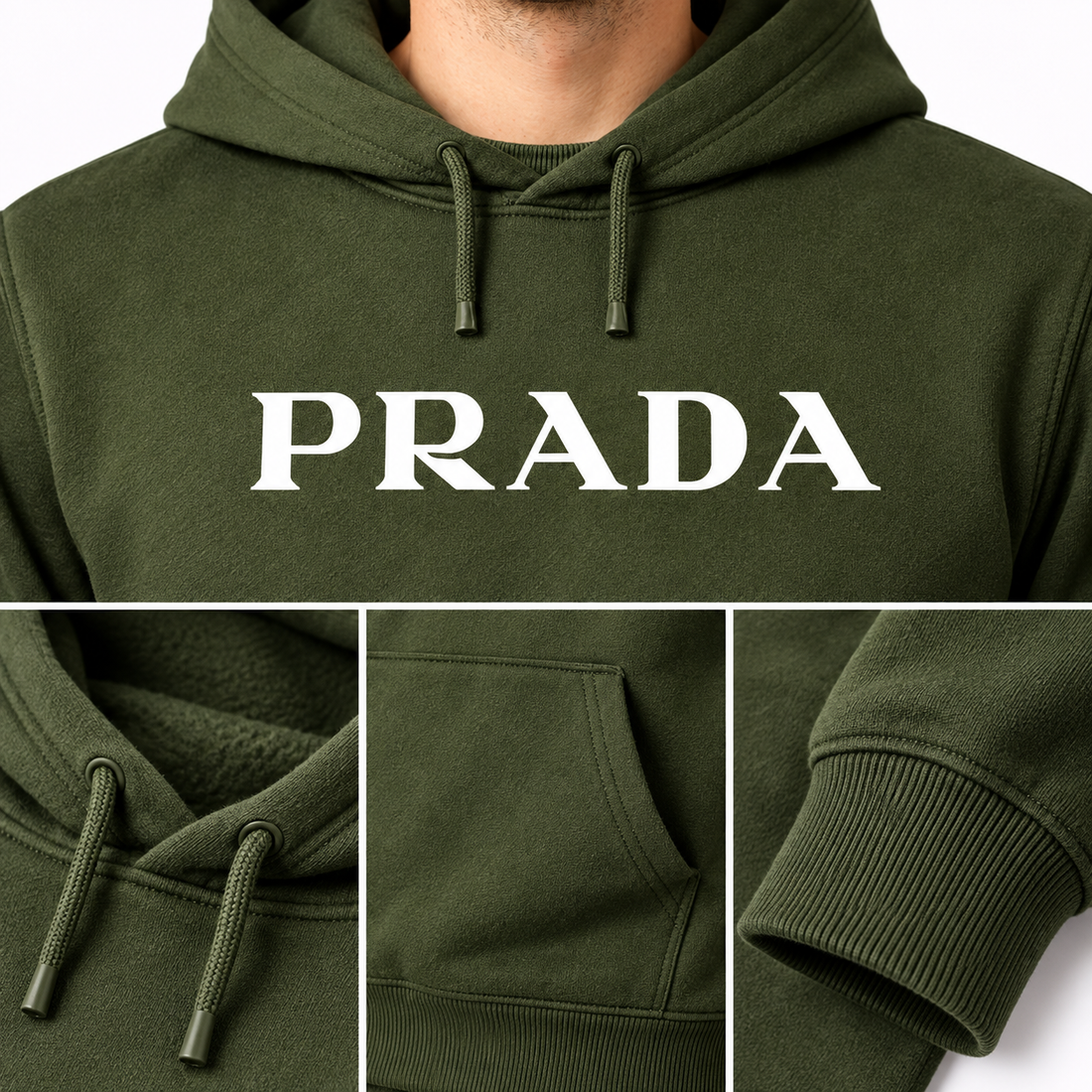 Men's Prada Pullover Hoodie - Army Green - Image 3