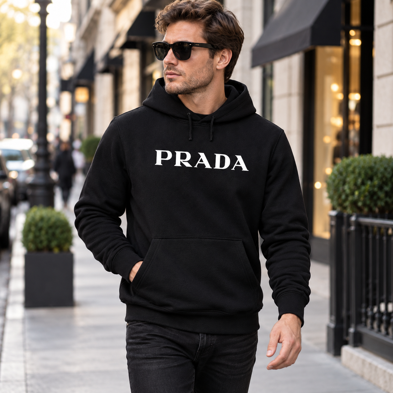 Men's Prada Pullover Hoodie - Black - Image 2