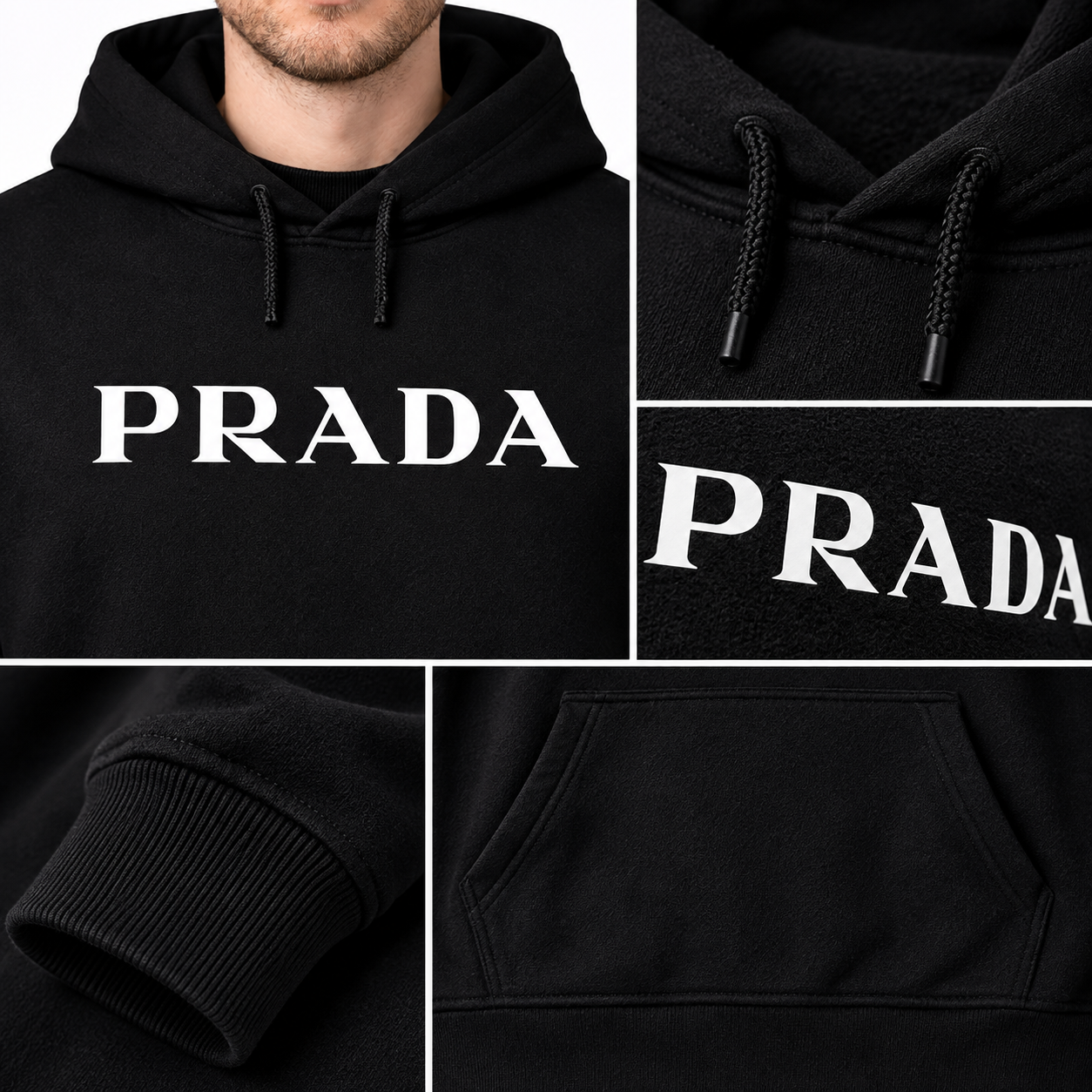 Men's Prada Pullover Hoodie - Black - Image 3