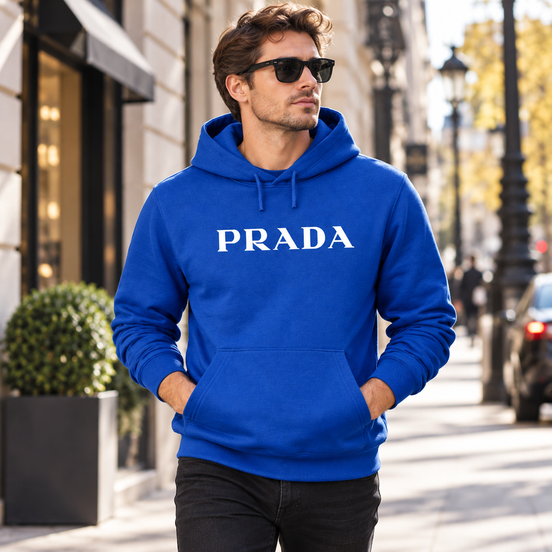 Men's Prada Pullover Hoodie - Blue - Image 2