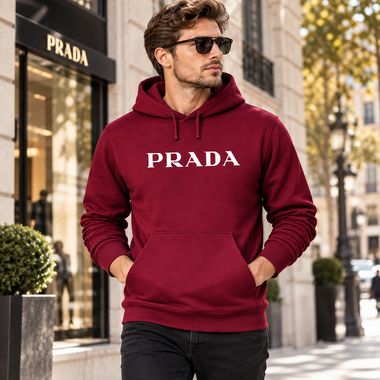 Men's Prada Pullover Hoodie - Burgundy - Image 2