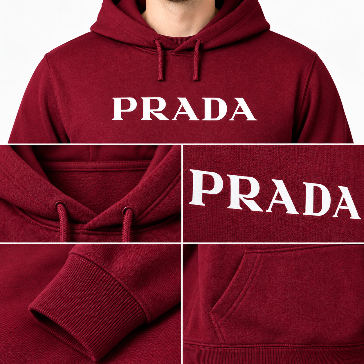 Men's Prada Pullover Hoodie - Burgundy - Image 3