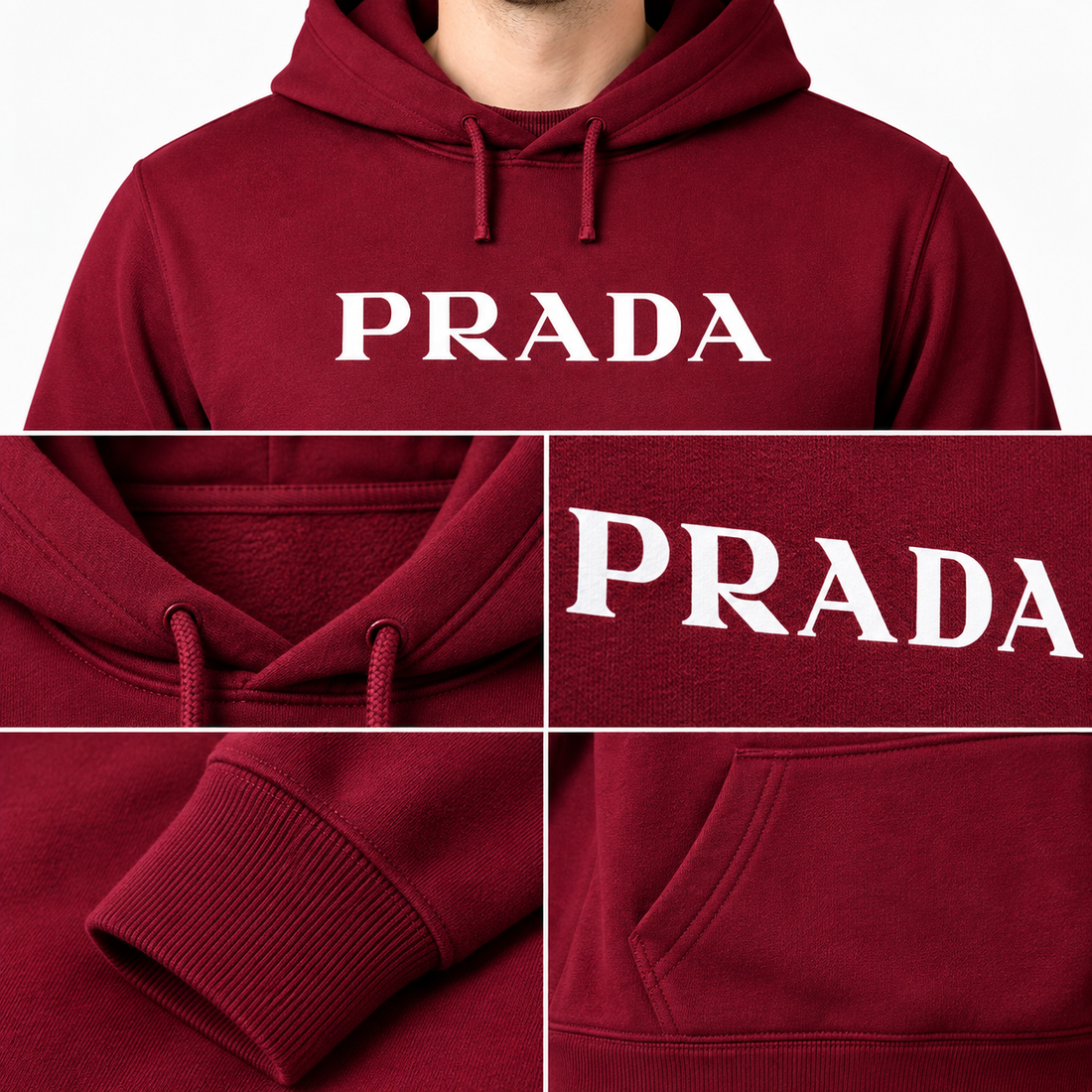 Men's Prada Pullover Hoodie - Burgundy - Image 3
