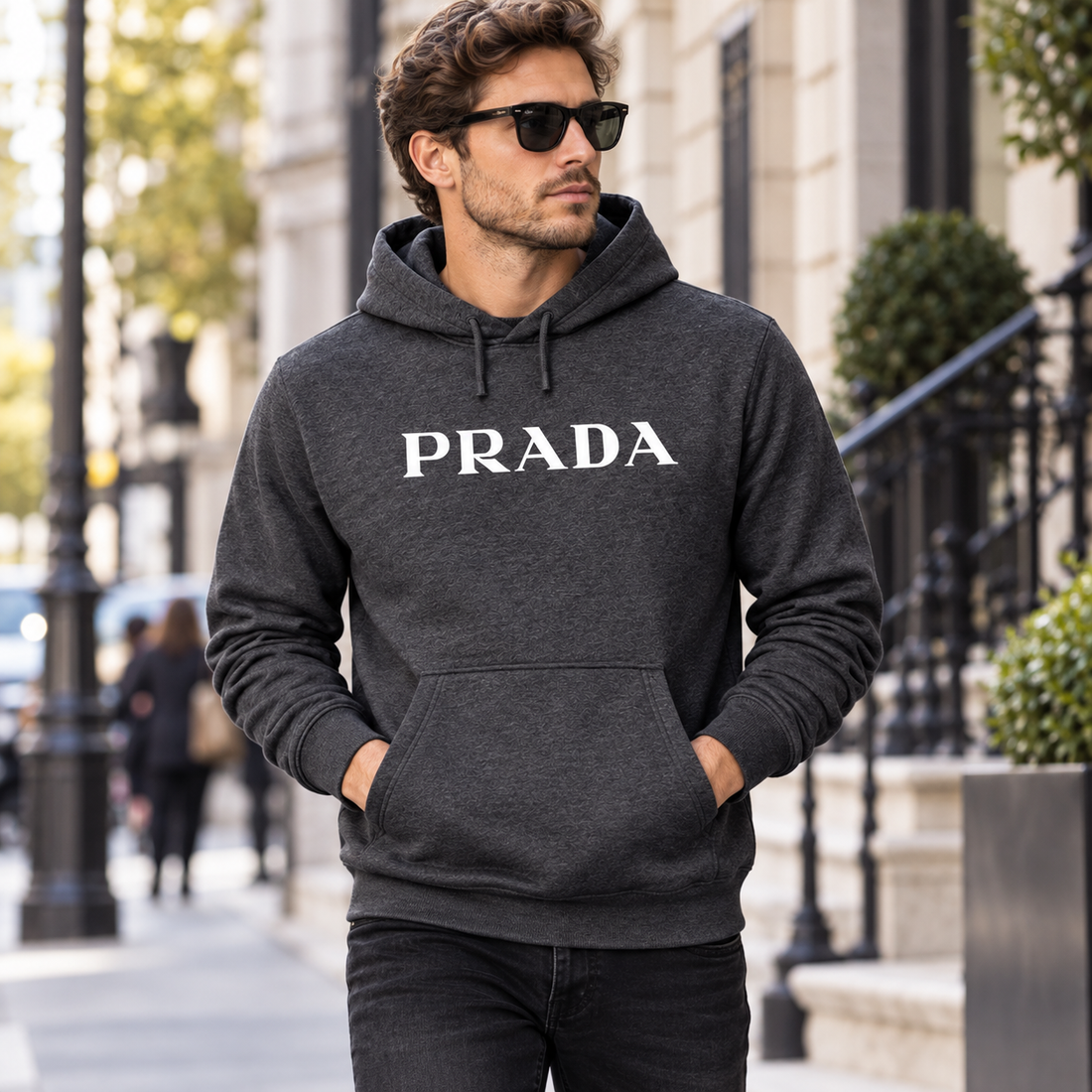 Men's Prada Pullover Hoodie - Dark Heather - Image 2