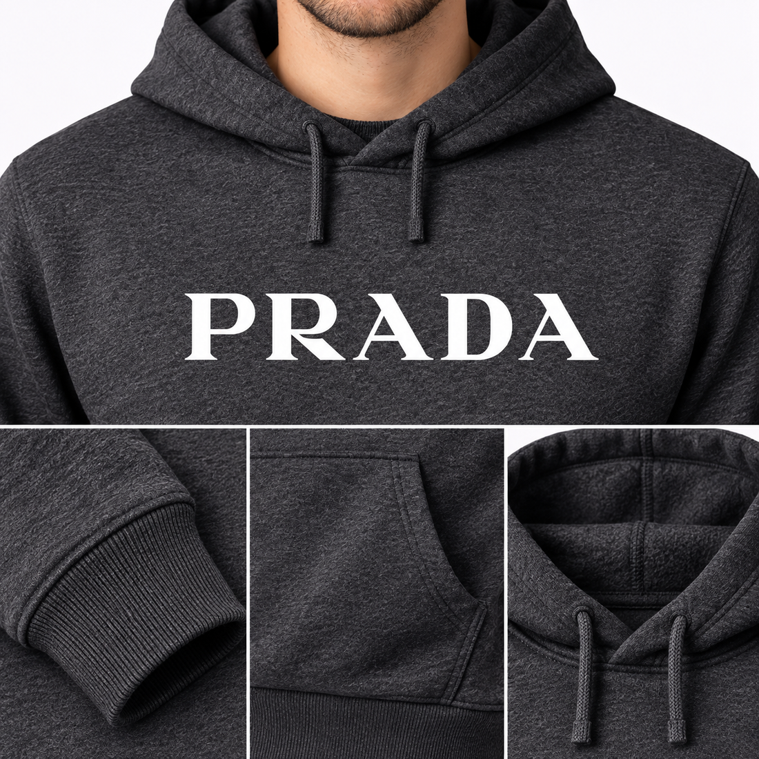 Men's Prada Pullover Hoodie - Dark Heather - Image 3