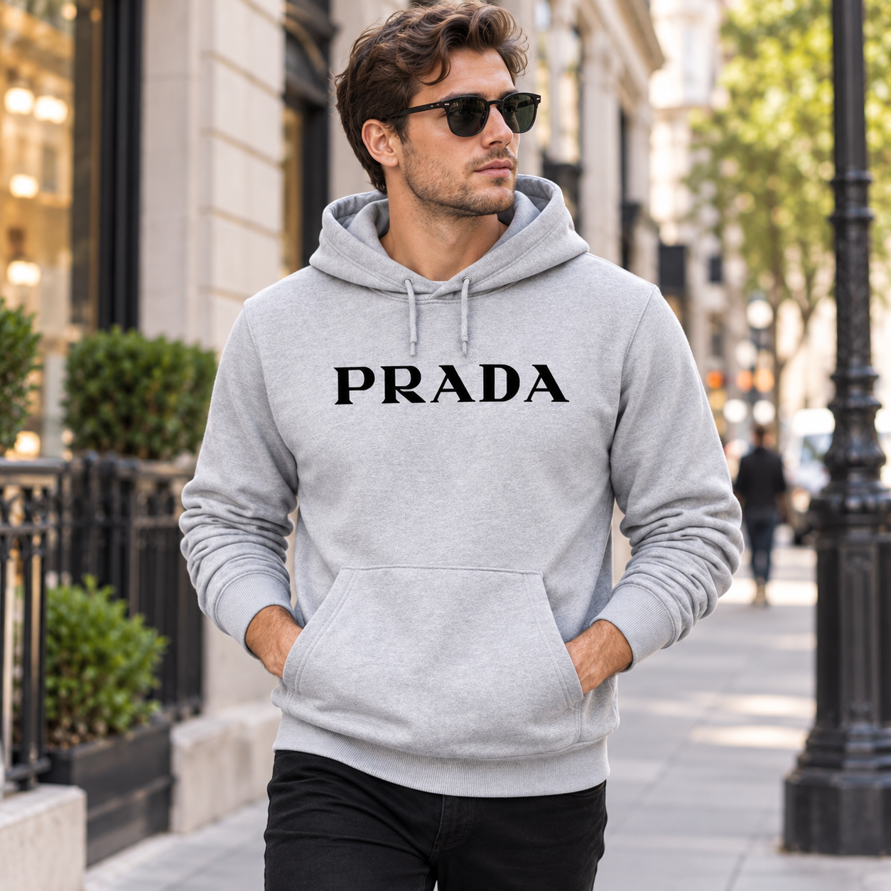 Men's Prada Pullover Hoodie - Grey - Image 2