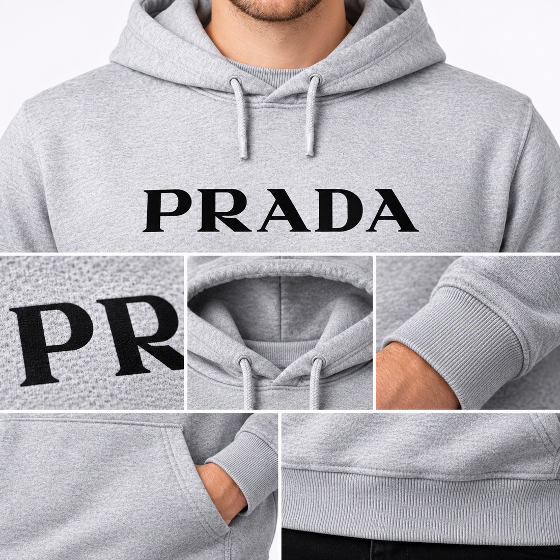 Men's Prada Pullover Hoodie - Grey - Image 3