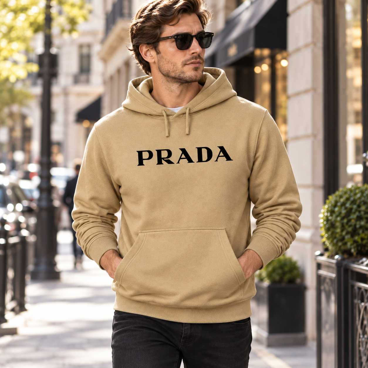 Men's Prada Pullover Hoodie - Khaki - Image 2