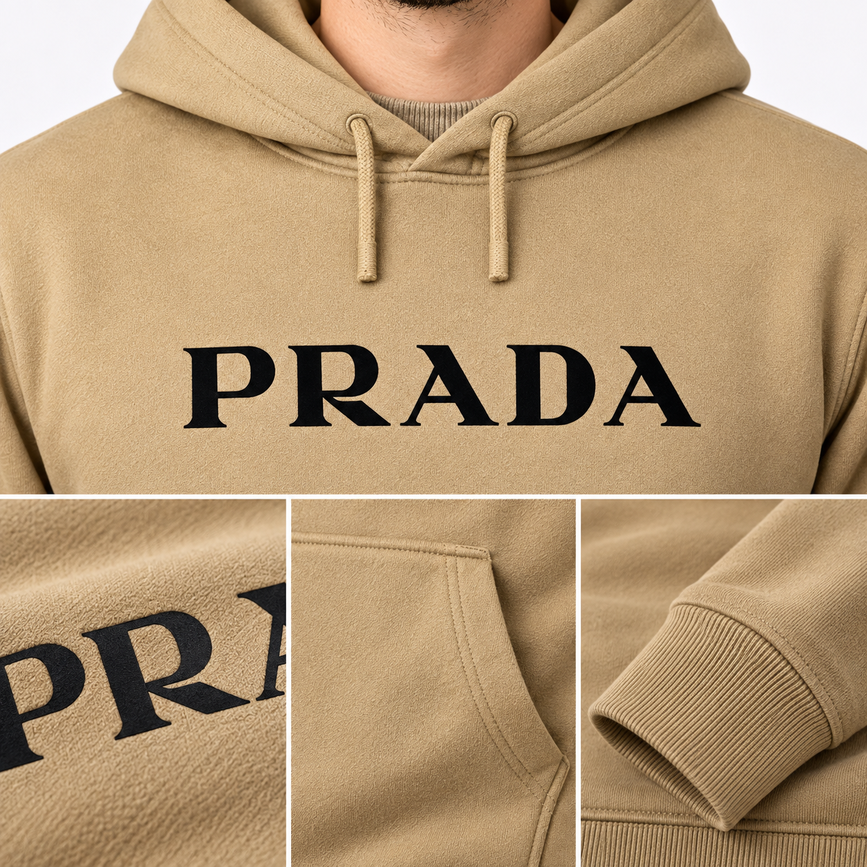 Men's Prada Pullover Hoodie - Khaki - Image 3