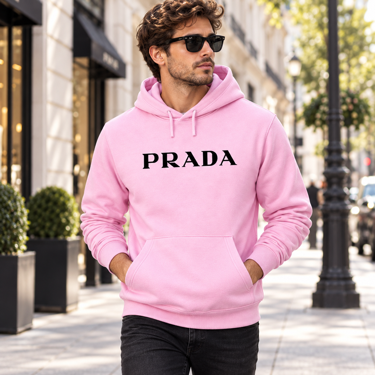Men's Prada Pullover Hoodie - Light Pink - Image 2