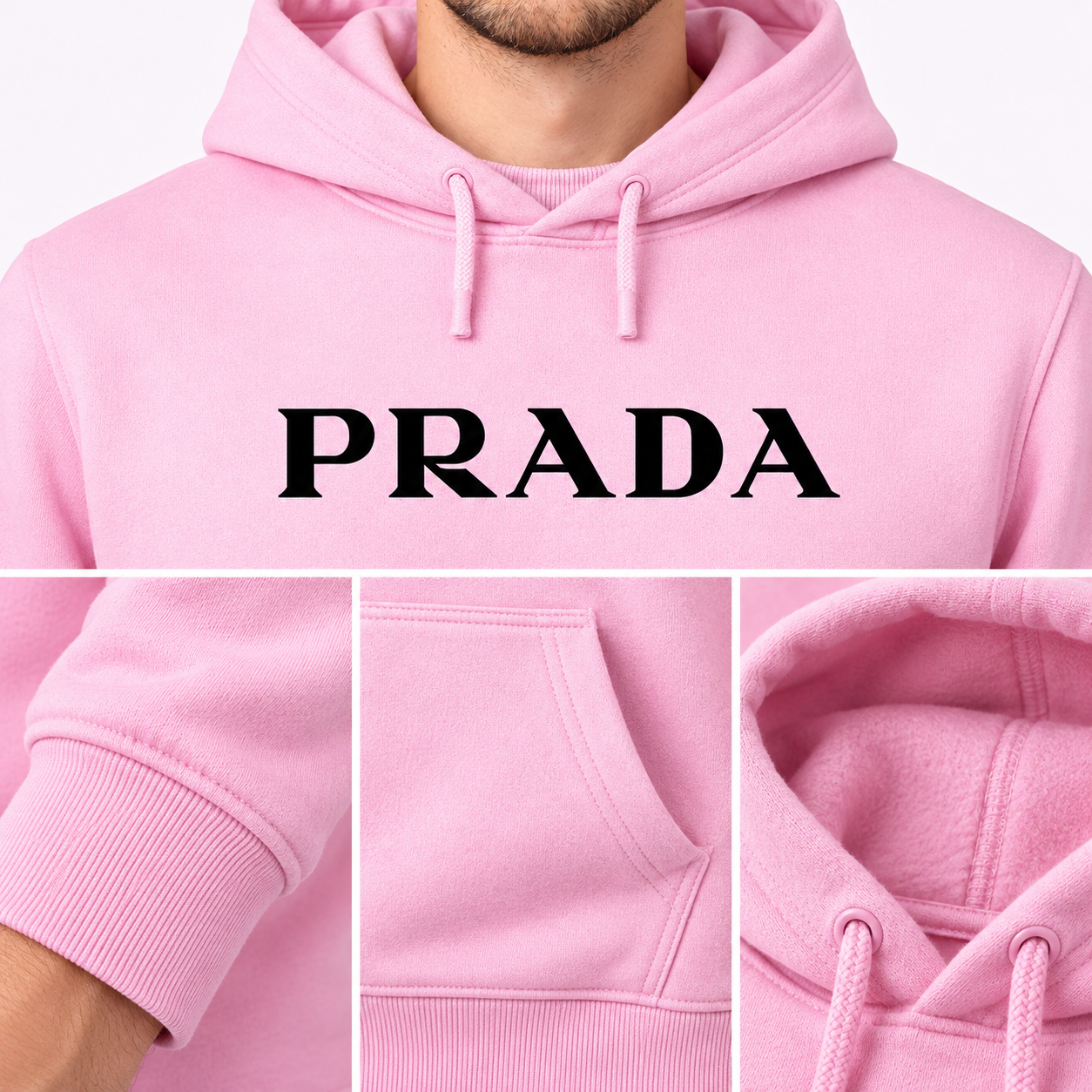 Men's Prada Pullover Hoodie - Light Pink - Image 3