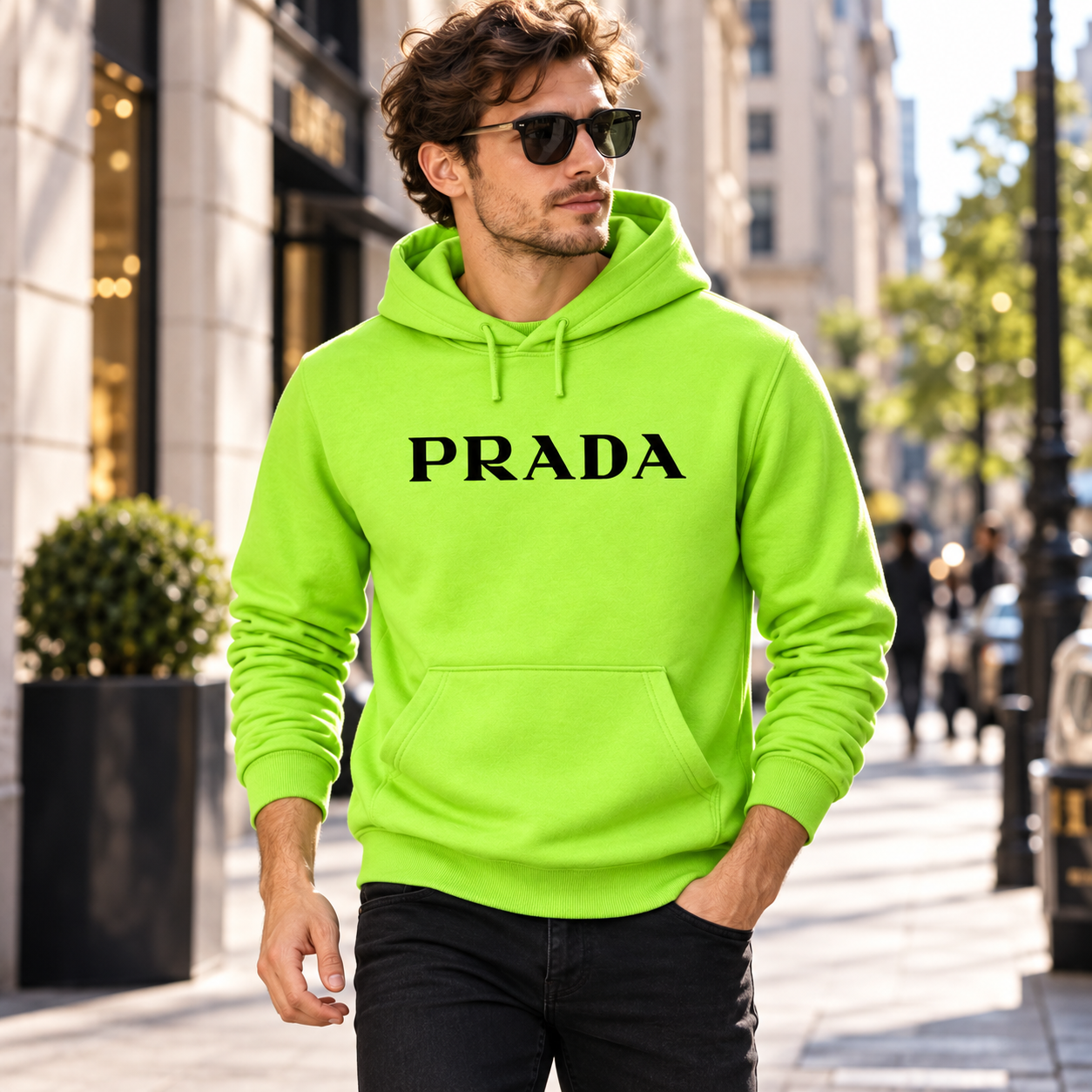 Men's Prada Pullover Hoodie - Lime Green - Image 2