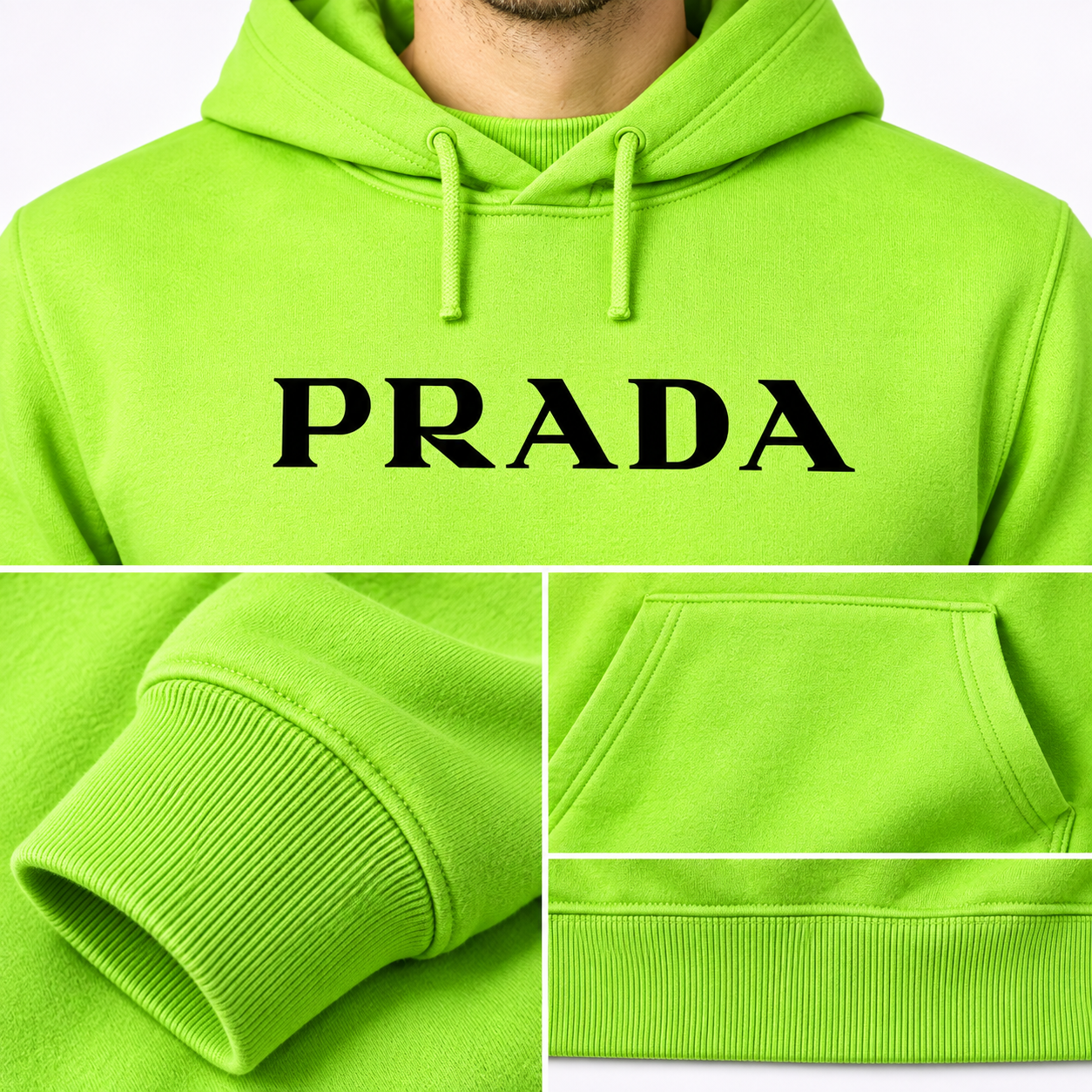Men's Prada Pullover Hoodie - Lime Green - Image 3