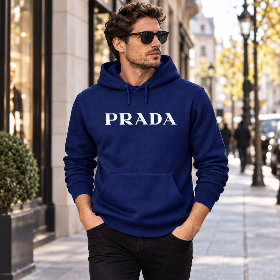 Men's Prada Pullover Hoodie - Navy - Image 2