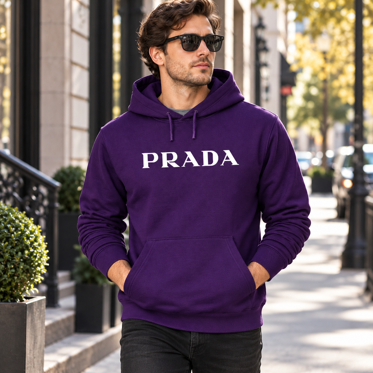 Men's Prada Pullover Hoodie - Purple - Image 2