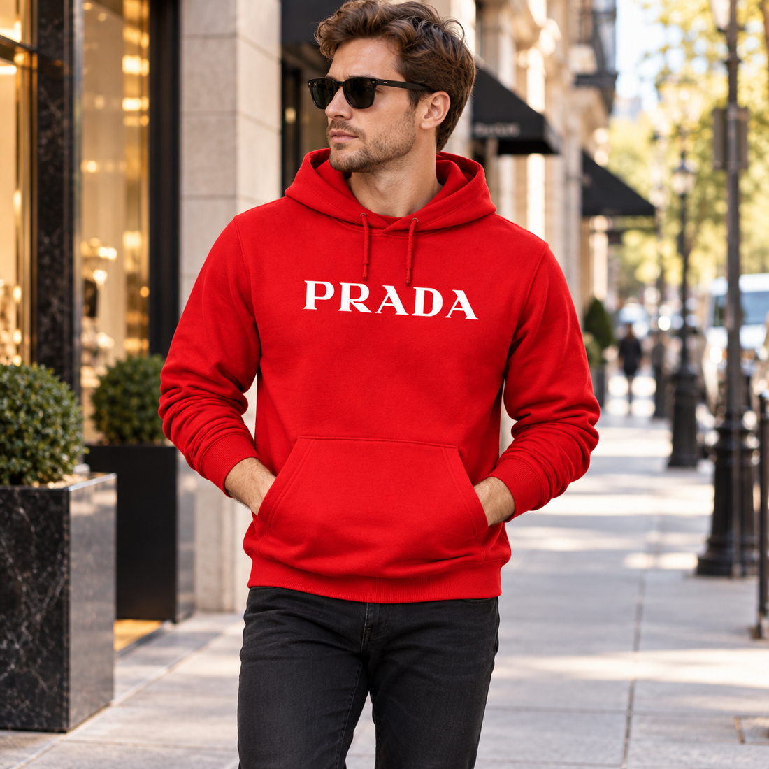 Men's Prada Pullover Hoodie - Red - Image 2