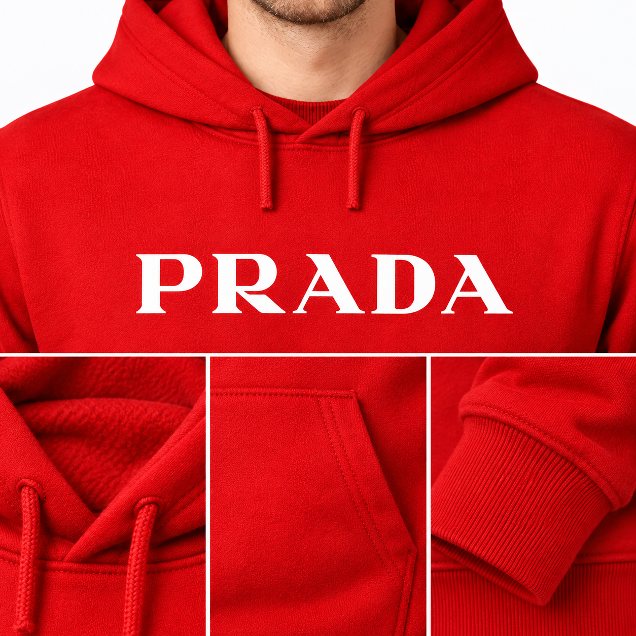 Men's Prada Pullover Hoodie - Red - Image 3